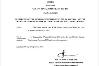 Guyana Development Bank Act to take effect October 5 – Singh