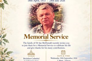 Memorial service to be held for Dr Ian McDonald on September 30th