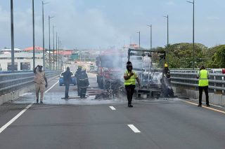 Vehicle catches fire on Demerara River bridge